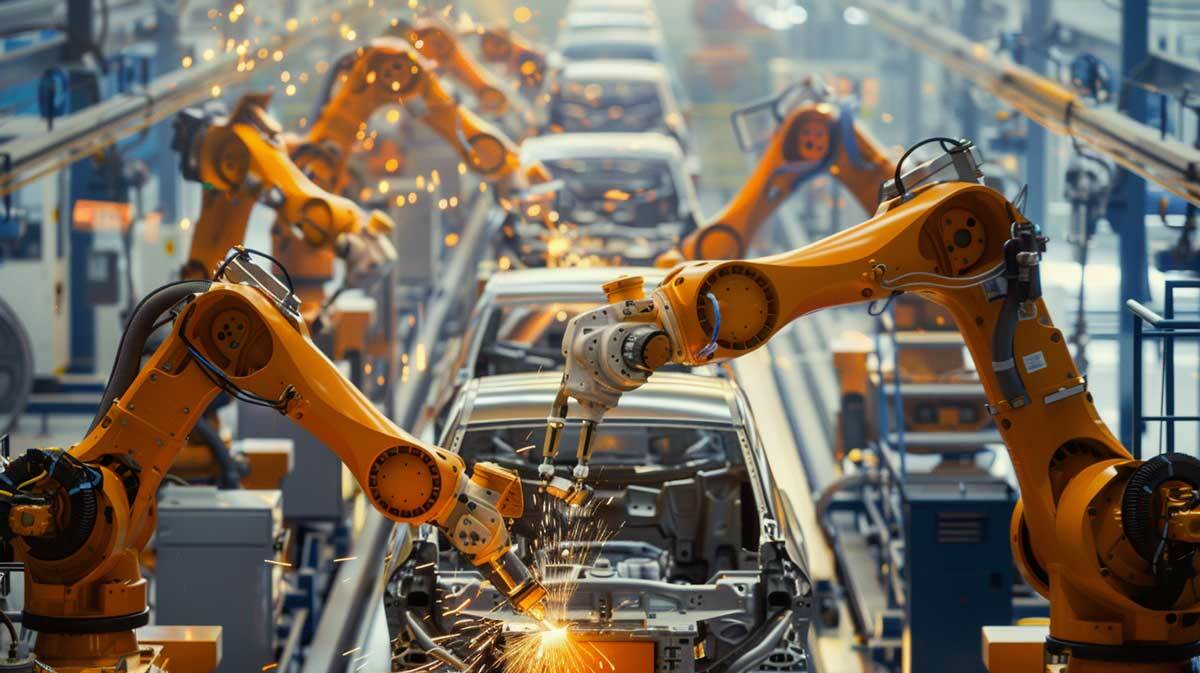 Bild eines Neuwagens auf dem Produktionsband in einer Automobilfabrik